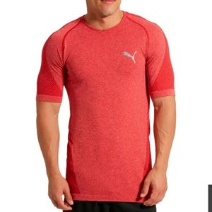 PUMA Men's Red Evoknit Short-sleeved Gym Shirt